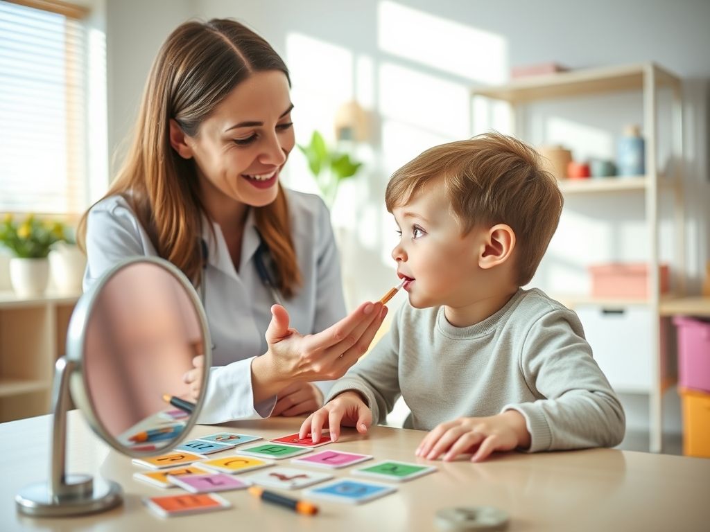Articulation therapy session with child and therapist